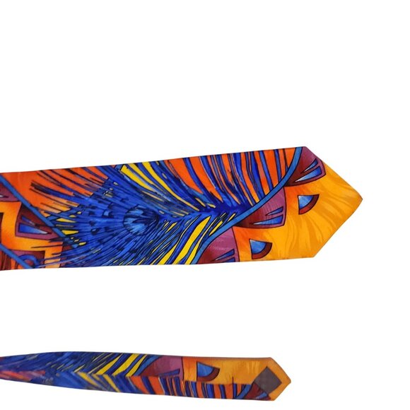 Rush Limbaugh No Boundaries Collection Orange Blue Abstract Feather Pattern Tie - Picture 4 of 6
